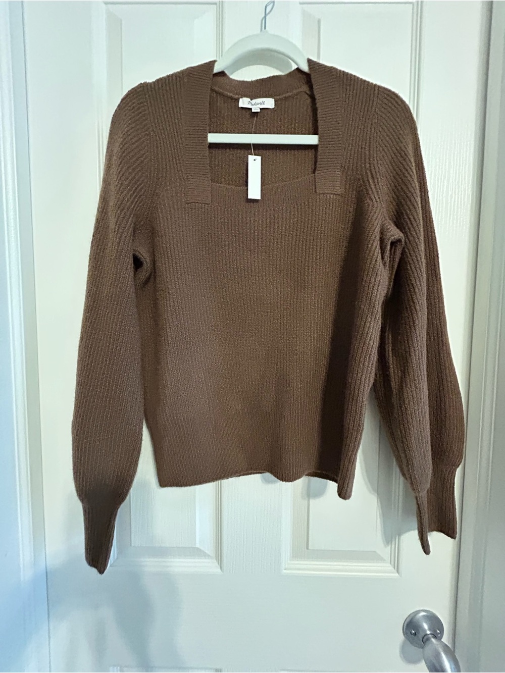 Madewell Brown Ribbed Square-Neck Sweater